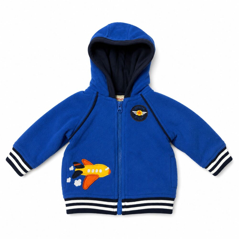 Kids Headquarters Boys 3-6M Blue Fleece Hooded Jacket Junior Pilot Airplane